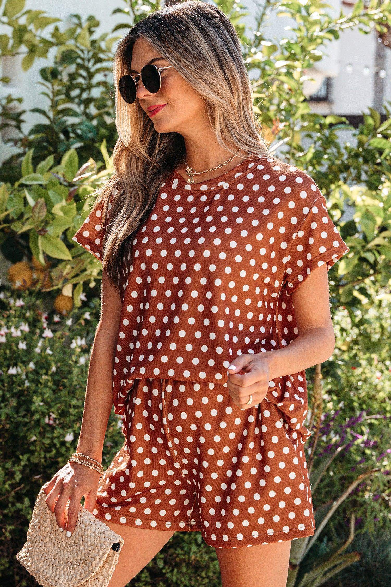 Green Polka Dot Print Short Set - Sweet Fashion Wholesale