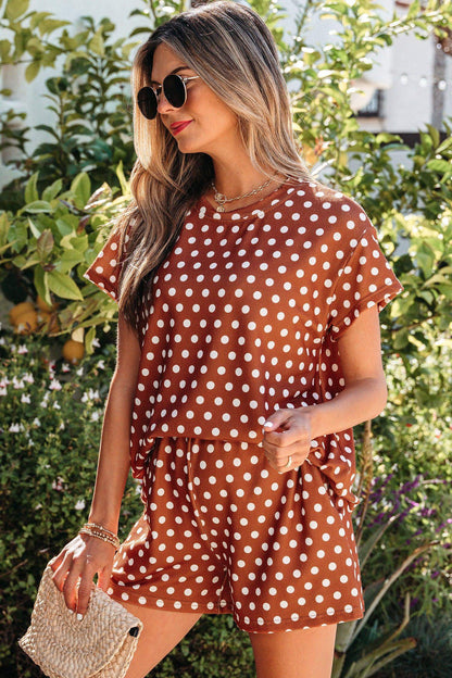 Green Polka Dot Print Short Set - Sweet Fashion Wholesale