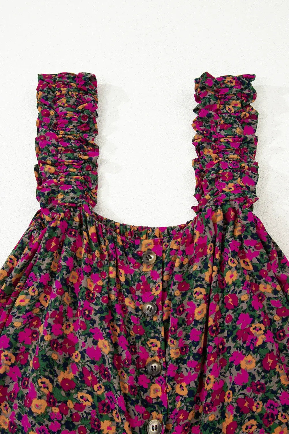 Rose Boho Frilled Straps Floral Tank Top