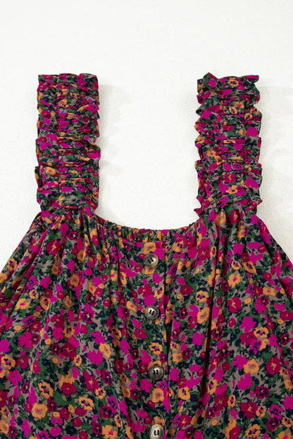 Rose Boho Frilled Straps Floral Tank Top