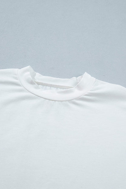 White Asymmetric Lace Hem Patchwork Tee