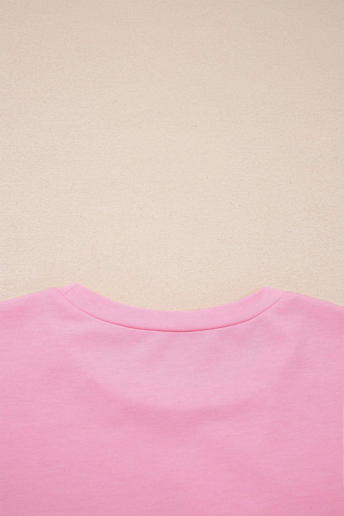 Pink Solid Color Raw Edge Bow Patch Loose T Shirt - Sweet Fashion Wholesale