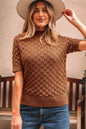 White Fish Scale Textured Knit Ribbed High Neck Short Sleeve Sweater