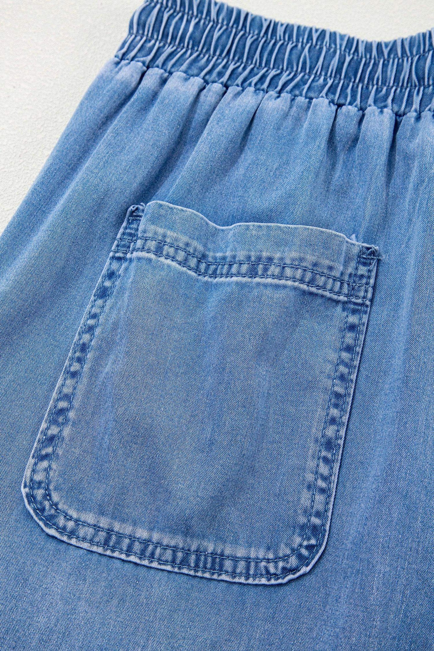 Beau Blue Drawstring Elastic Waist Pocketed Loose Denim Pants - Sweet Fashion Wholesale