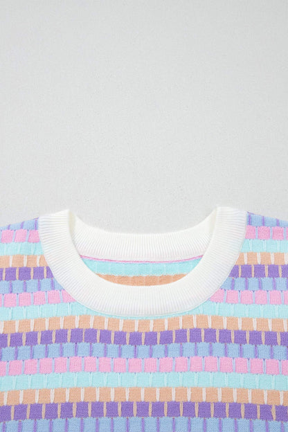 Orange Abstract Striped Knit Short Sleeve Sweater