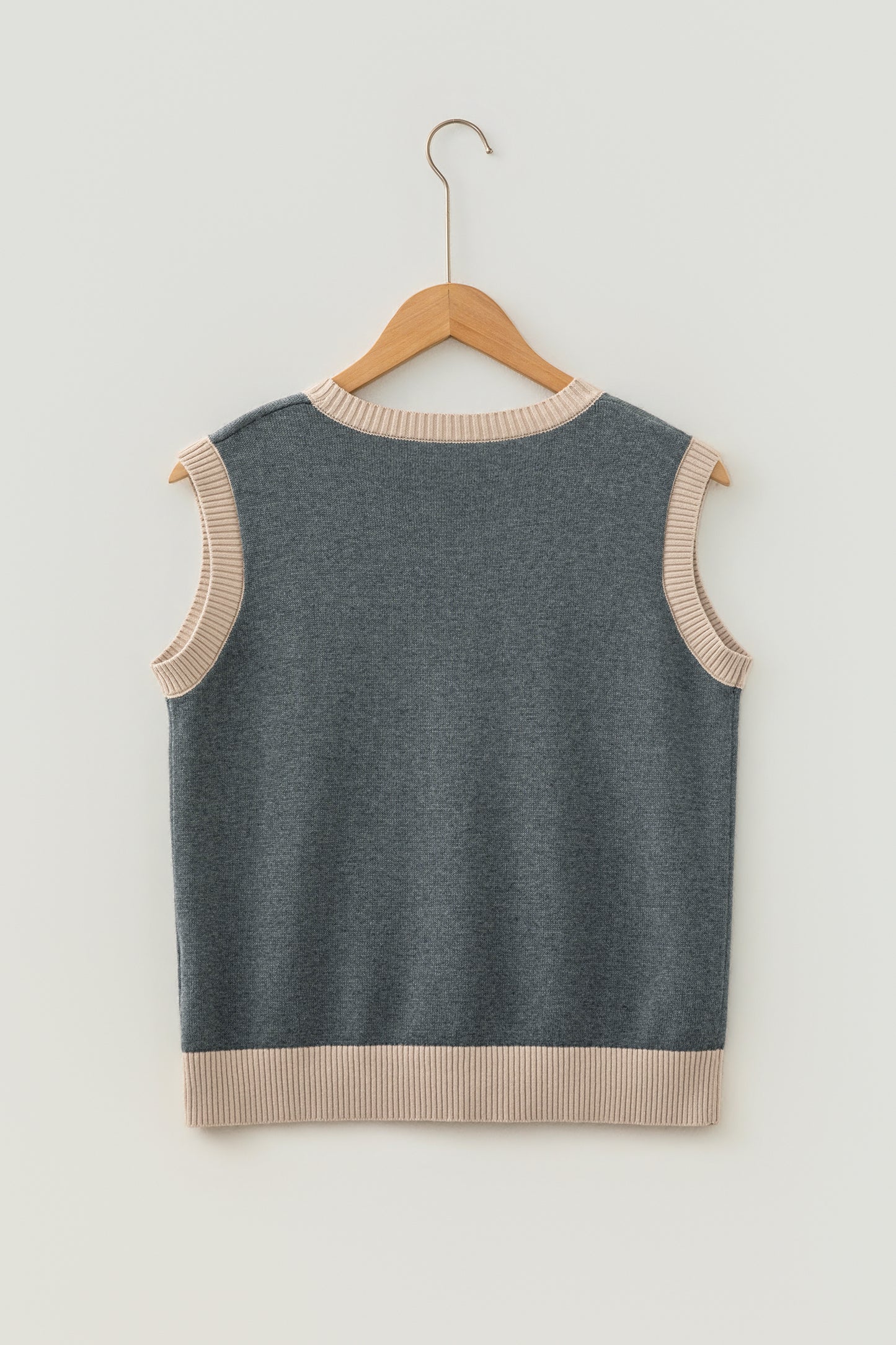 Khaki Western Print Colorblock Trim Sleeveless Knitwear Vest