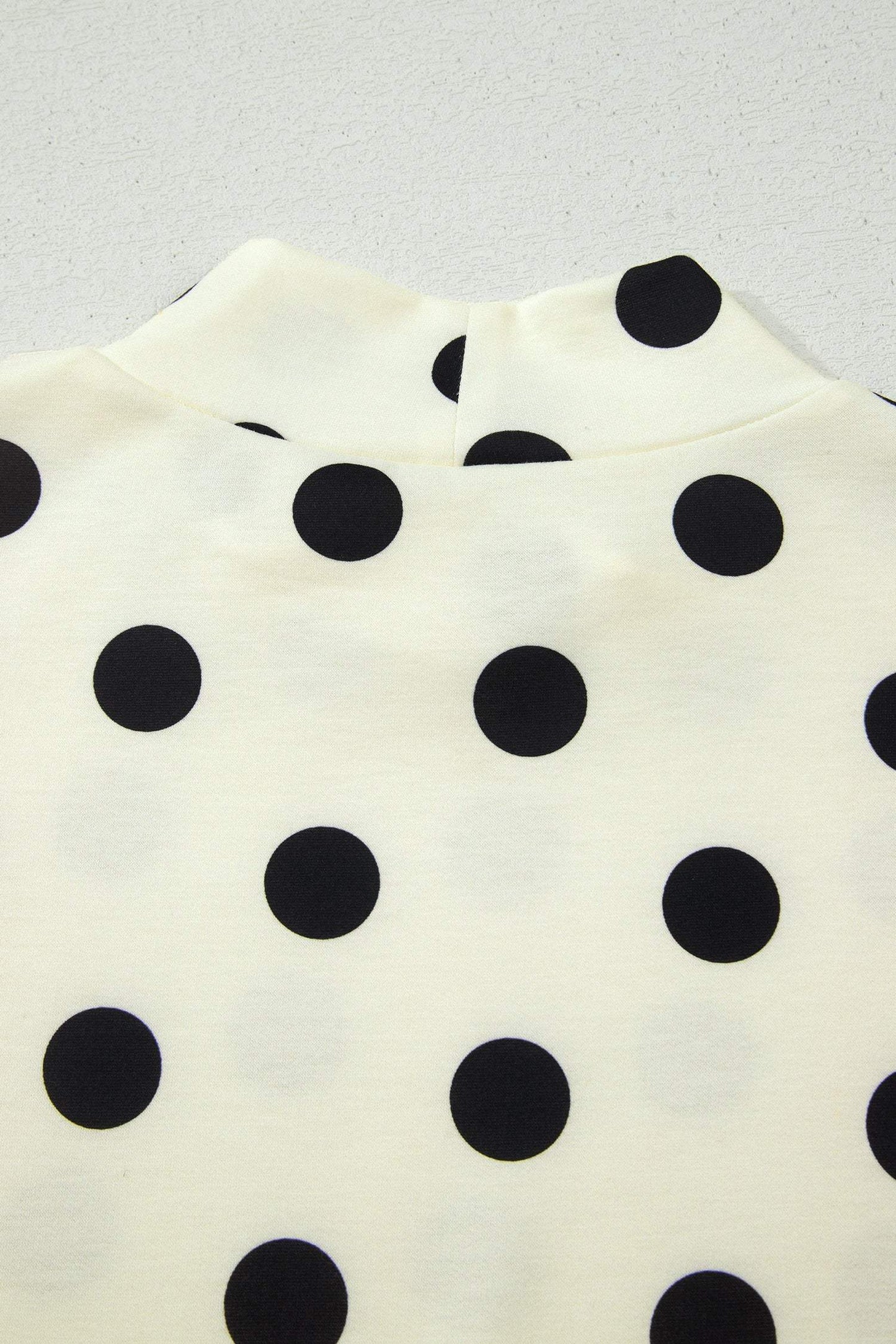 Beige Polka Dot Print High Neck Dolman Top