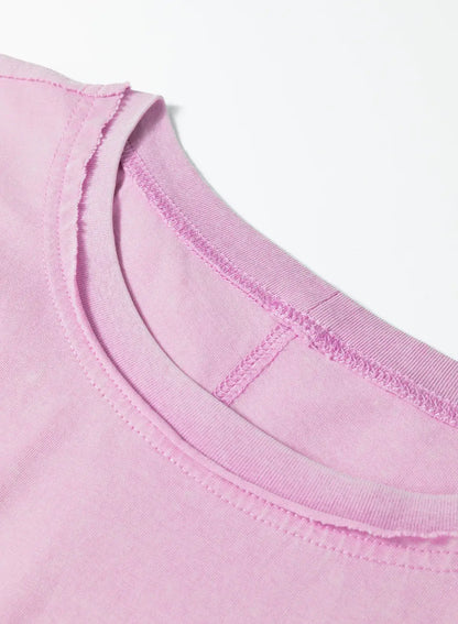 Lavendula Mineral Wash Drop Shoulder Raw Edge Loose Tee - Sweet Fashion Wholesale