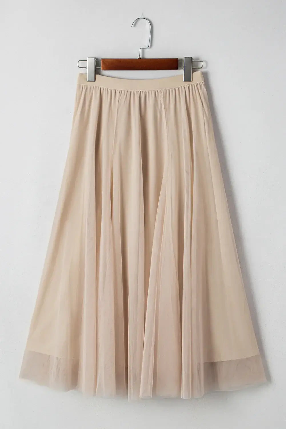 Apricot Tulle Mesh Overlay Flared Midi Skirt - Sweet Fashion Wholesale