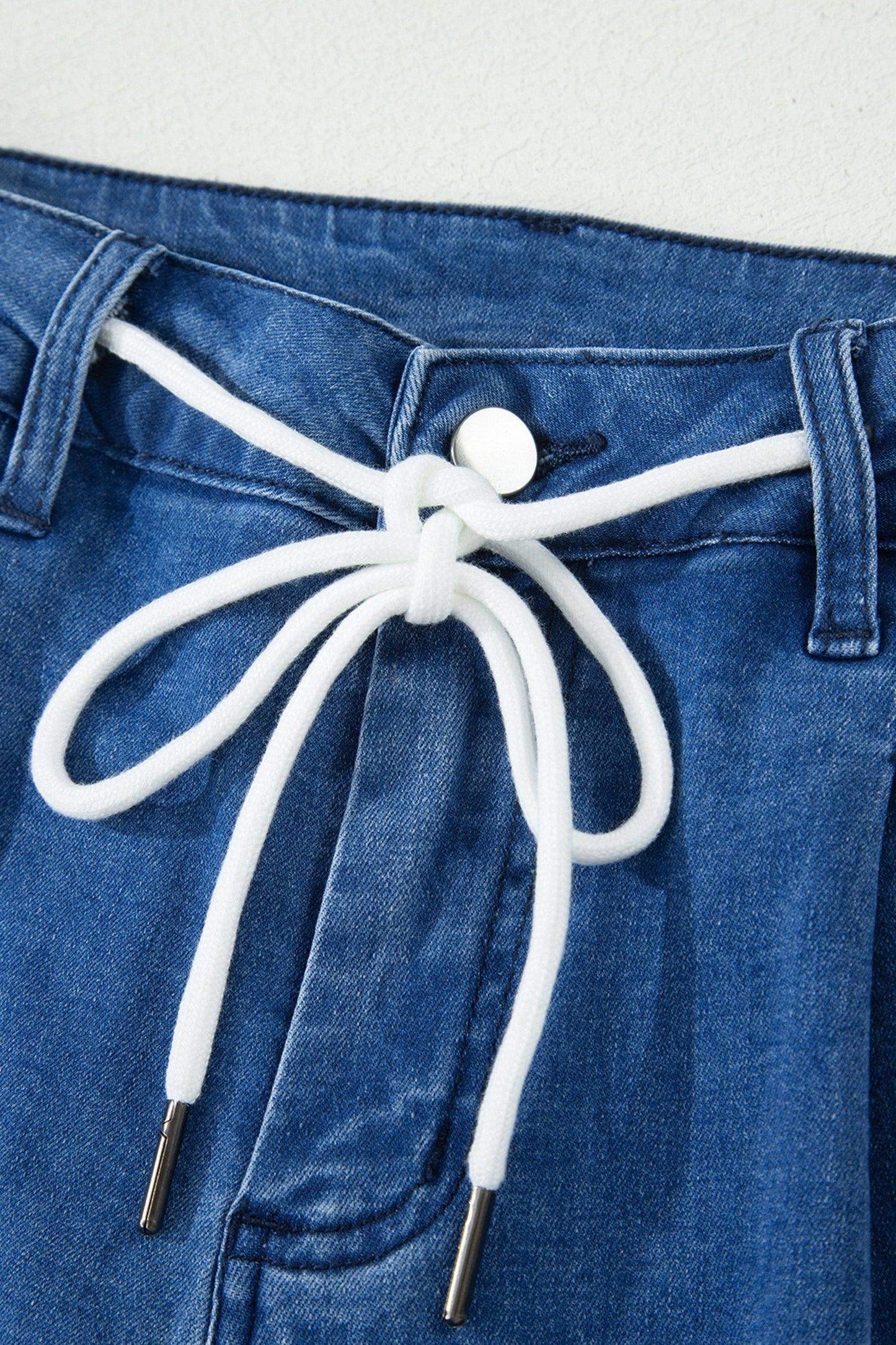 Dusk Blue Lace-up Pull on Wide Leg Jeans - Sweet Fashion Wholesale