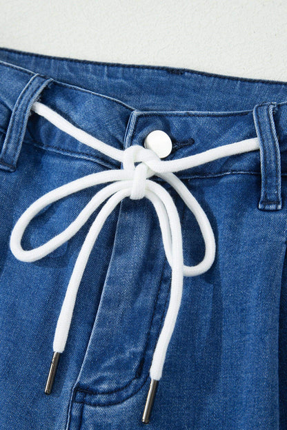 Dusk Blue Lace-up Pull on Wide Leg Jeans - Sweet Fashion Wholesale