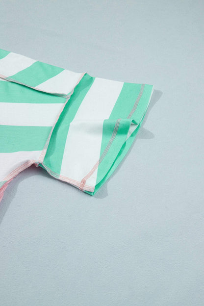 Green Stripe Exposed Seam Ribbed Patchwork Oversized Tee