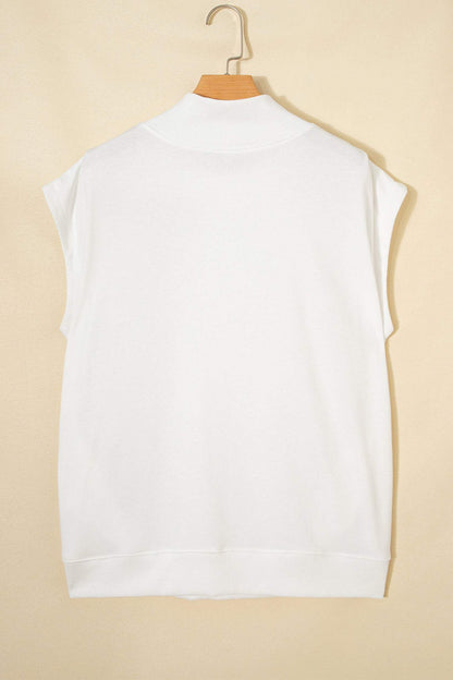 Sky Blue Solid Color High Neck Cap Sleeve Loose Top