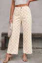 Black Polka Dot Print Patched Pocket Mid-rise Straight Leg Pants - Sweet Fashion Wholesale