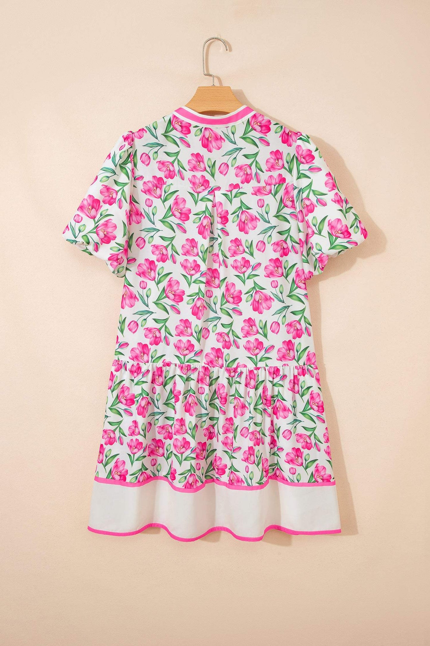 Multicolour Sweet Floral Print Striped Color Block Trim Short Dress