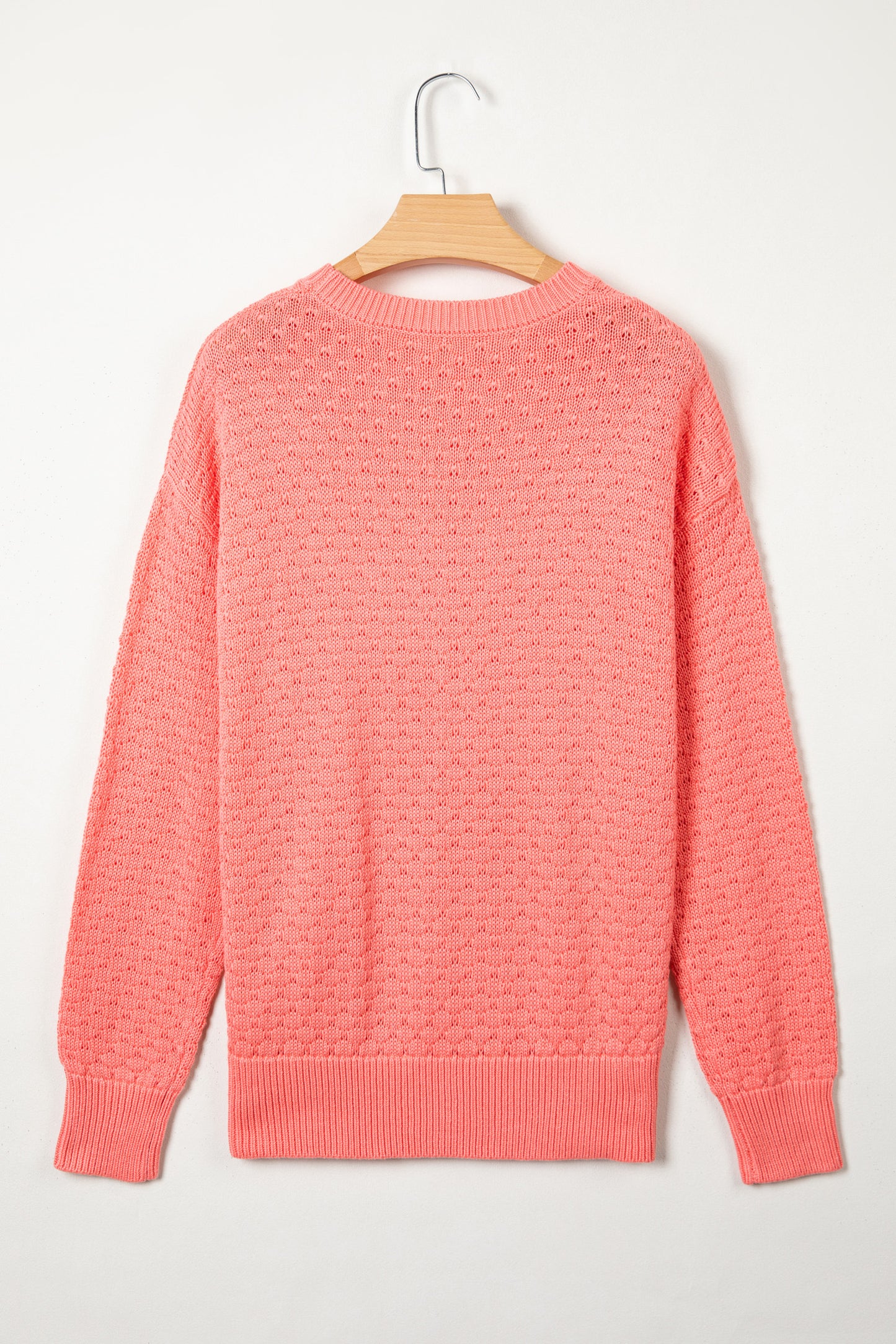 Coral Paradise Drop Shoulder Ribbed Knit Sweater Regular Length Long Sleeve Pullover