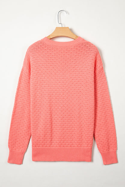 Coral Paradise Drop Shoulder Ribbed Knit Sweater Regular Length Long Sleeve Pullover
