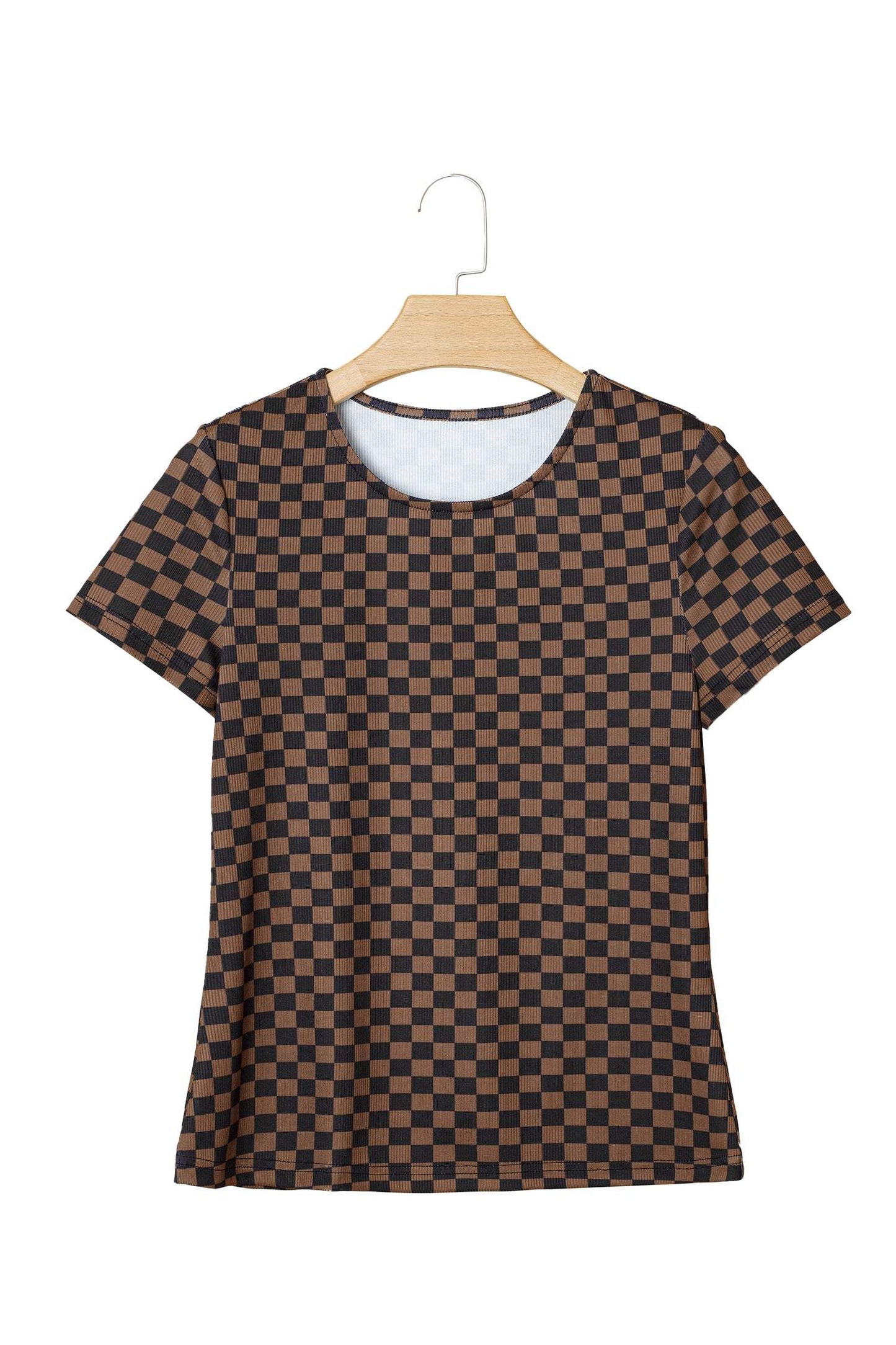 Black Checkerboard Round Neck Summer T Shirt