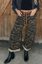 Multicolour Camouflage Print Retro Grommet Tie Waist Loose Jeans