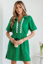 Bright Green Contrast Patchwork Half Zip Elastic Waist Short Sleeve Mini Dress - Sweet Fashion Wholesale