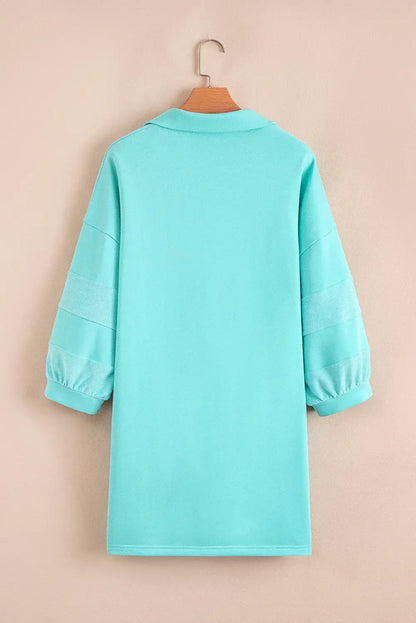 Moonlight Jade Bow Front Bracelet Sleeve Collared Side Pocket Shift Mini Dress