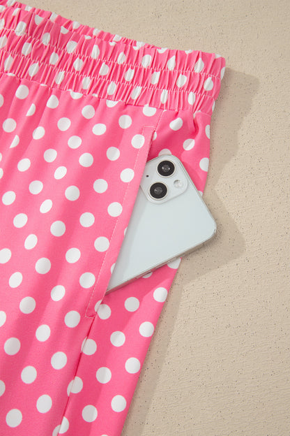 Blue Polka Dot Print Slim Tank Loose Pants 2pcs Outfit