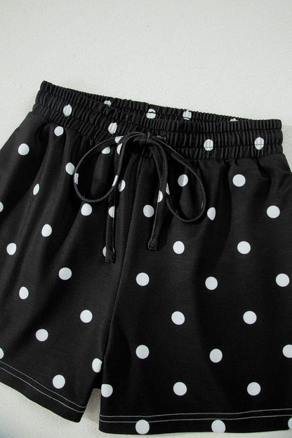Yellow Exposed Seam Detail Polka Dot Loose Tee Drawstring Shorts Set