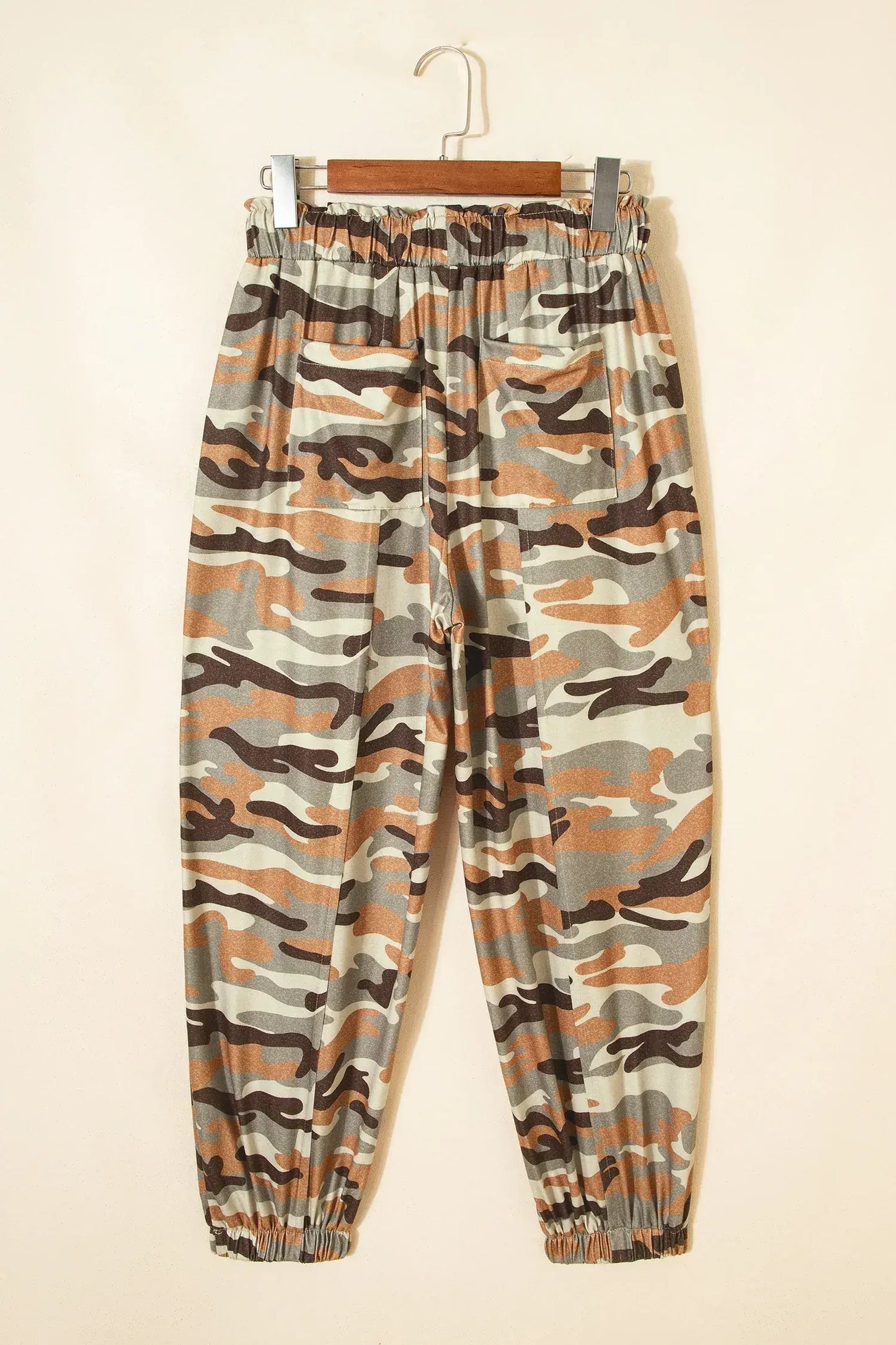 Green Camouflage Printed Drawstring Elastic Waist Jogger Pants - Sweet Fashion Wholesale