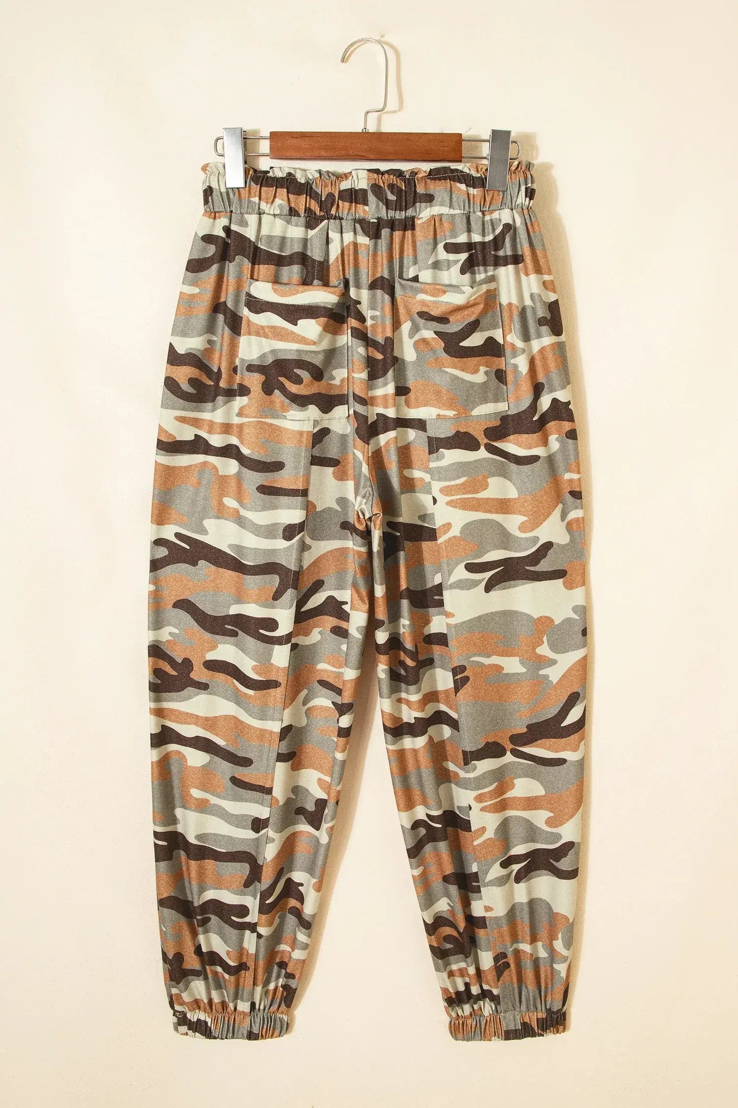 Green Camouflage Printed Drawstring Elastic Waist Jogger Pants - Sweet Fashion Wholesale