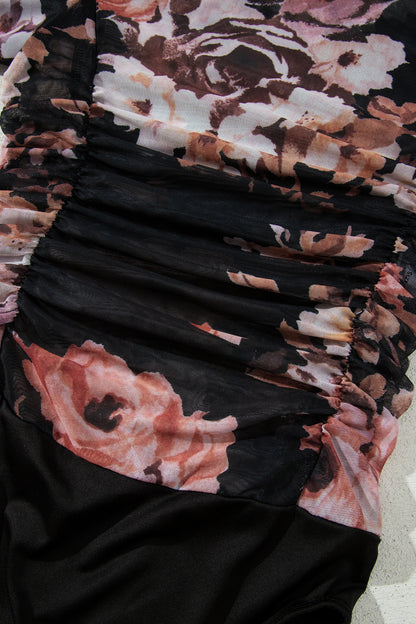 Brown Floral Mesh Long Sleeve High Neck Bodysuit