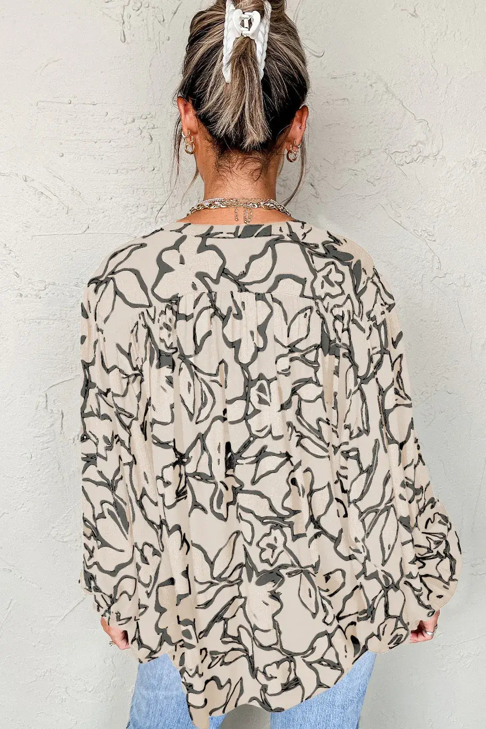 Gray Morn Floral Print Batwing Sleeve Buttoned Loose Fit Shirt - Sweet Fashion Wholesale