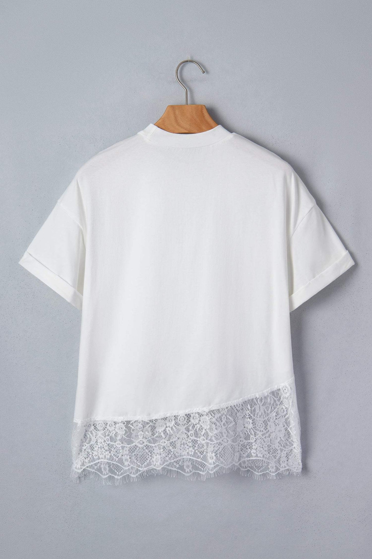 White Asymmetric Lace Hem Patchwork Tee