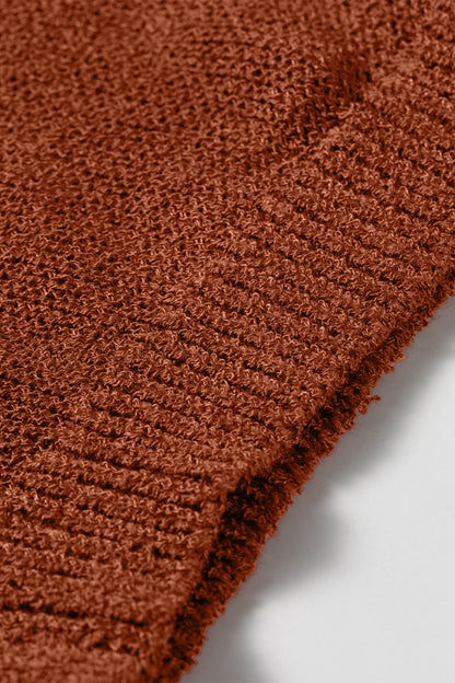 Coffee Ribbed Knit Round Neck Short Sleeve Sweater