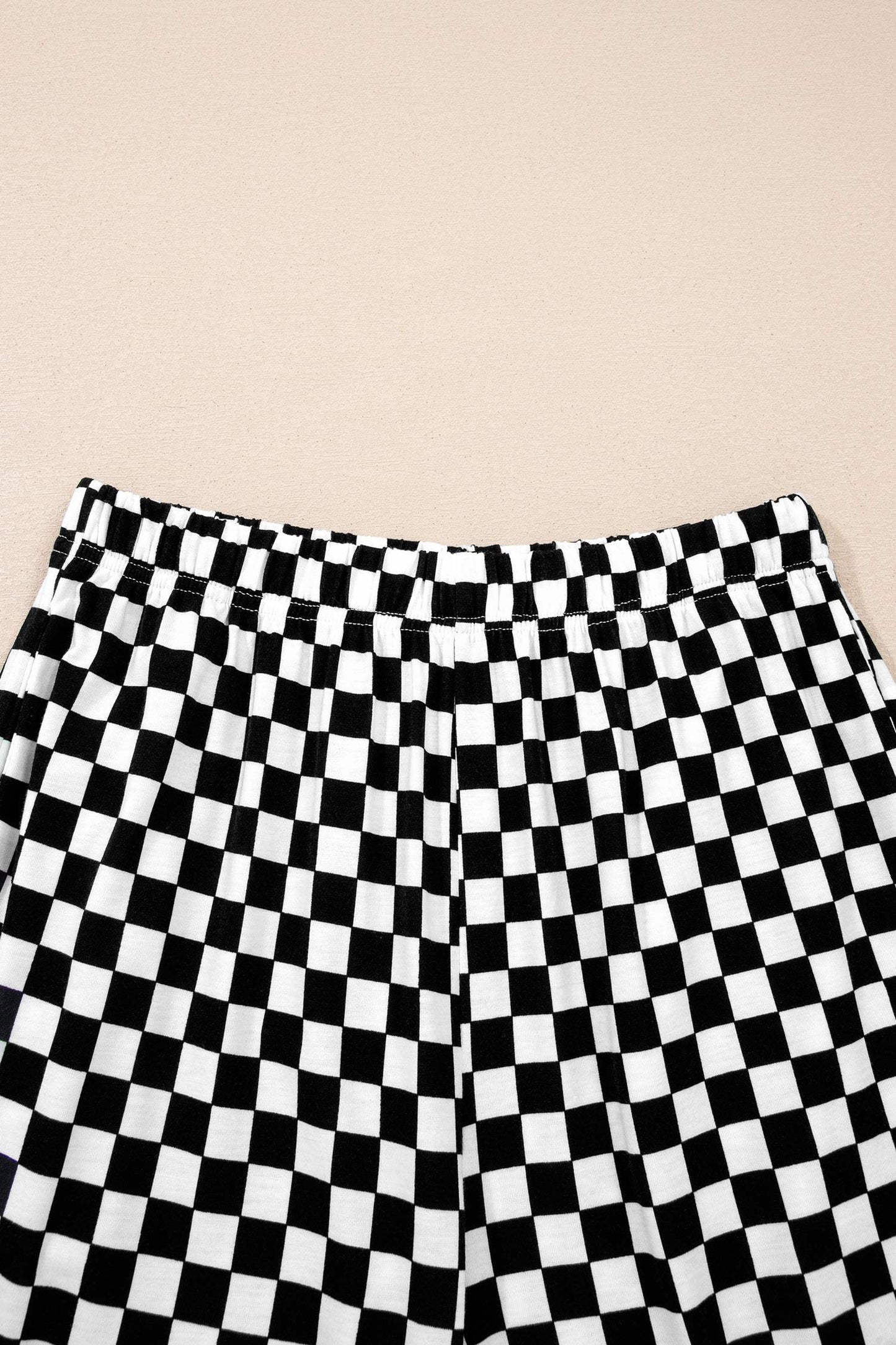 Black Checkered Print Half Sleeve Tee 2pcs Lounge Pant Set