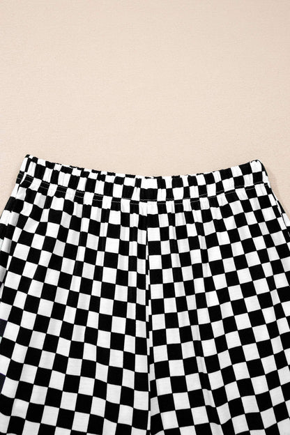 Black Checkered Print Half Sleeve Tee 2pcs Lounge Pant Set