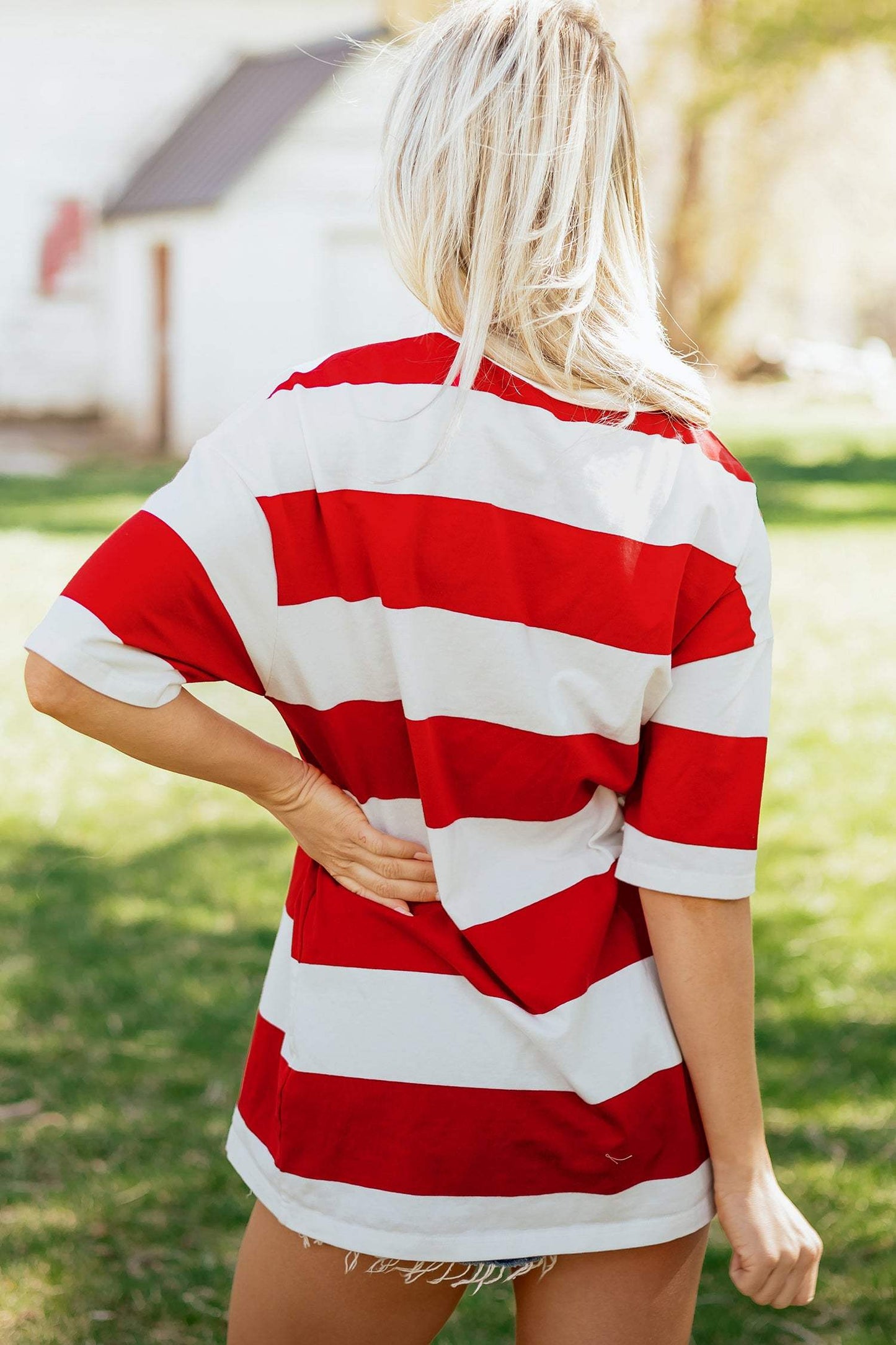 Bright Pink Striped Color Block Oversize Tunic Tee