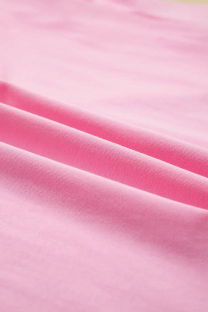 Pink Eyelash Floral Lace Patchwork Half Sleeve Oversize Tee - Sweet Fashion Wholesale