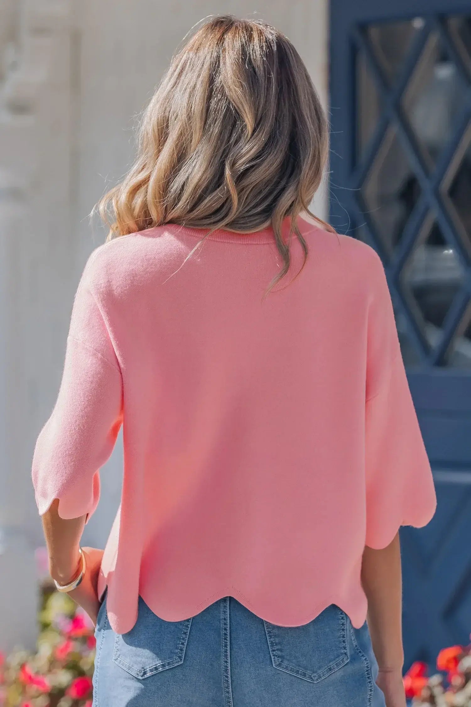 Myosotis Scalloped Hem 3/4 Sleeve Sweater Top - Sweet Fashion Wholesale