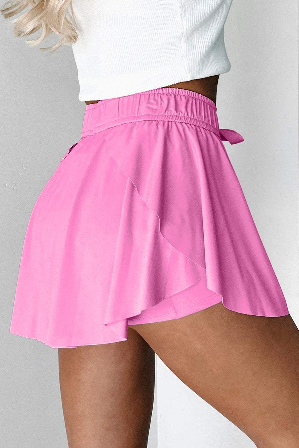 Yellow Cream Drawstring Elastic Waistband Lined Tennis Skorts