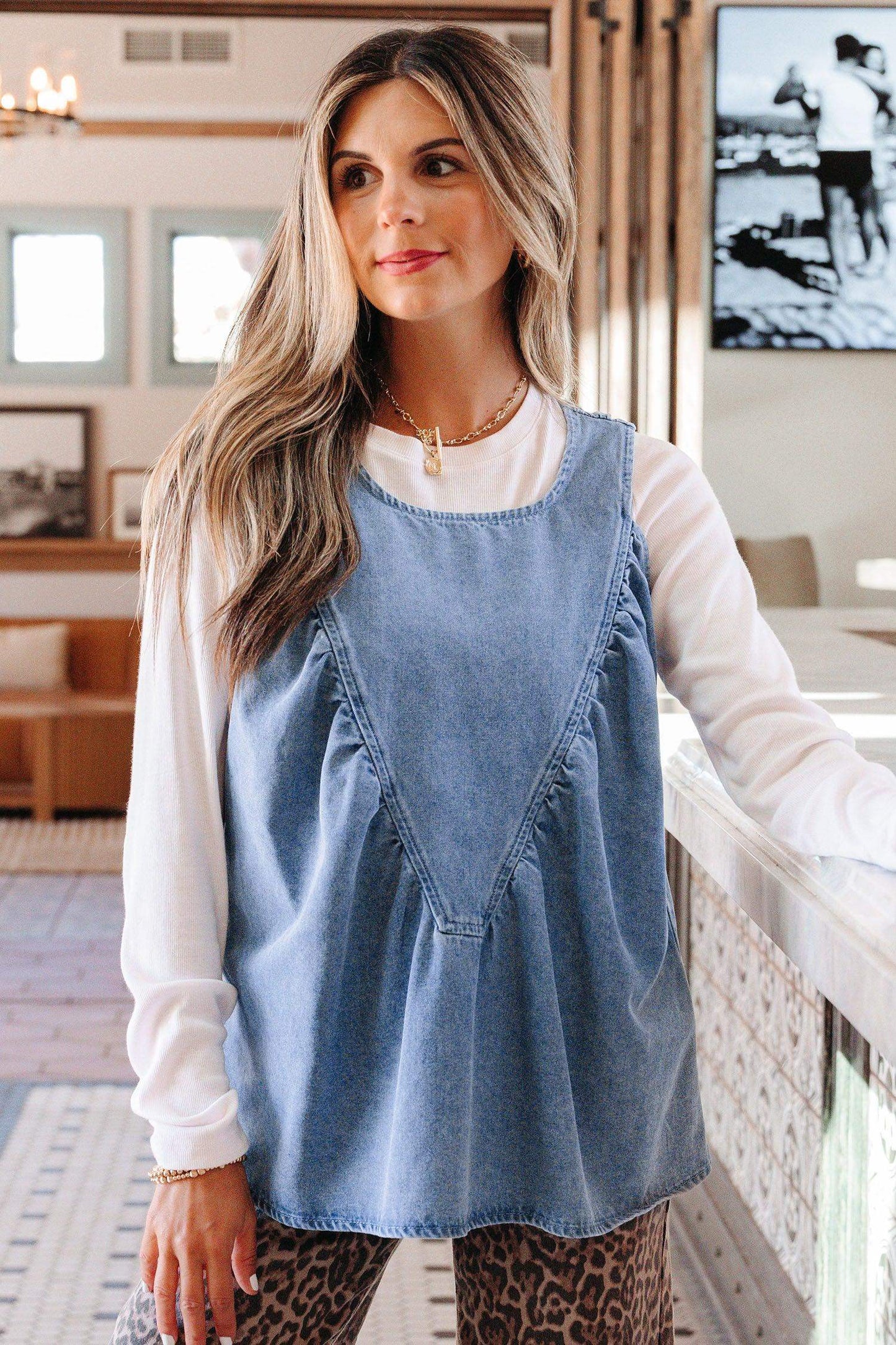 Myosotis Denim Pleated Patchwork Sleeveless Top - Sweet Fashion Wholesale