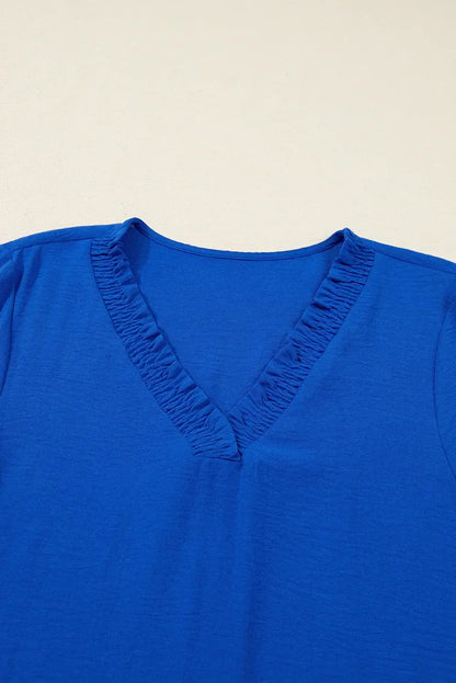 Sky Blue Frilled V Neck Bracelet Sleeve Shift Mini Dress