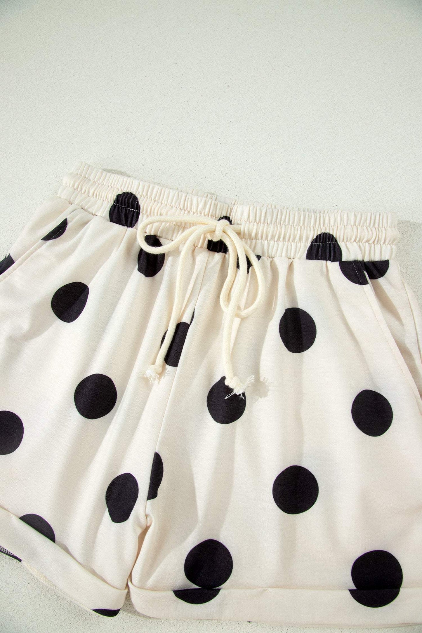 Green Polka Dot Print V Neck Tee Short Set