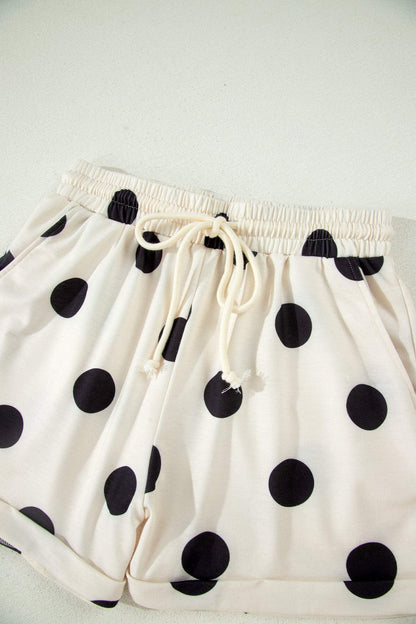 Green Polka Dot Print V Neck Tee Short Set