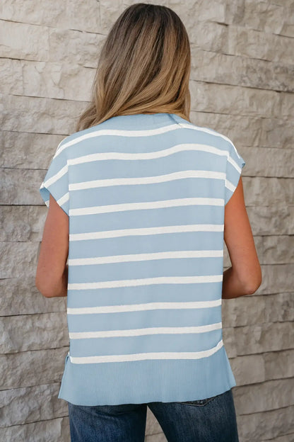 White Side Slits Crewneck Short Sleeve Sweater Tee - Sweet Fashion Wholesale