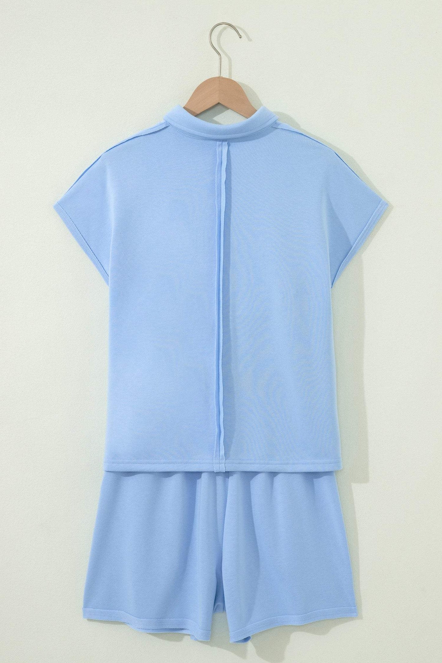 Banana Cream Loose Polo Tee Elastic Waist 2pcs Short Set