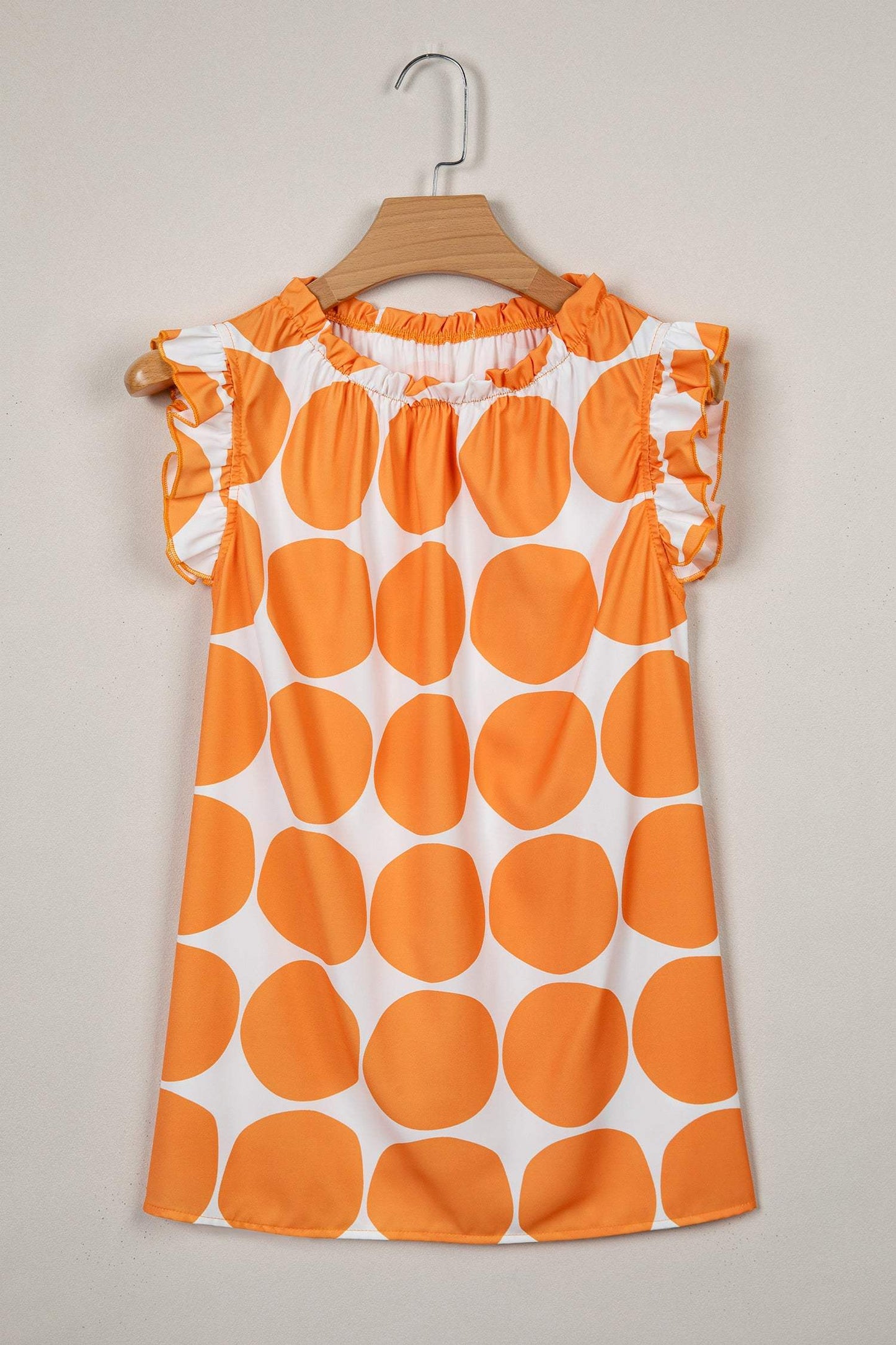 Rose Polka Dot Print Frilled Round Neck Shift Tank Top