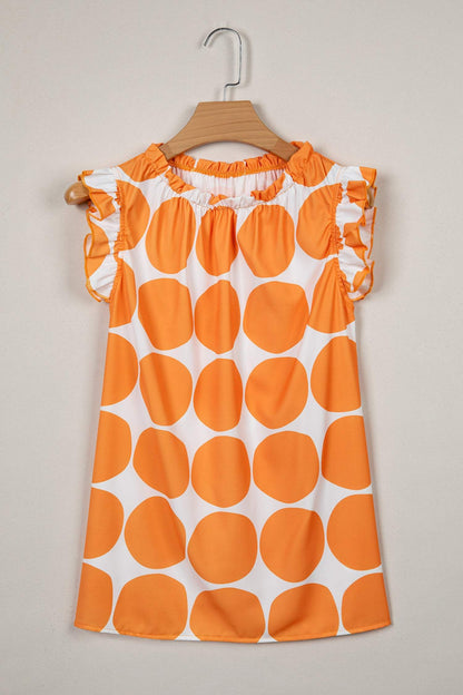 Rose Polka Dot Print Frilled Round Neck Shift Tank Top