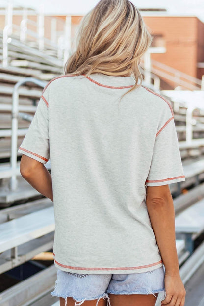 Light Grey Sweet Bow Rugby Football Graphic Contrast Stitched Tee