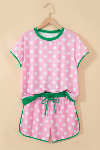 Sky Blue Polka Dot Contrast Edge Casual Short Set