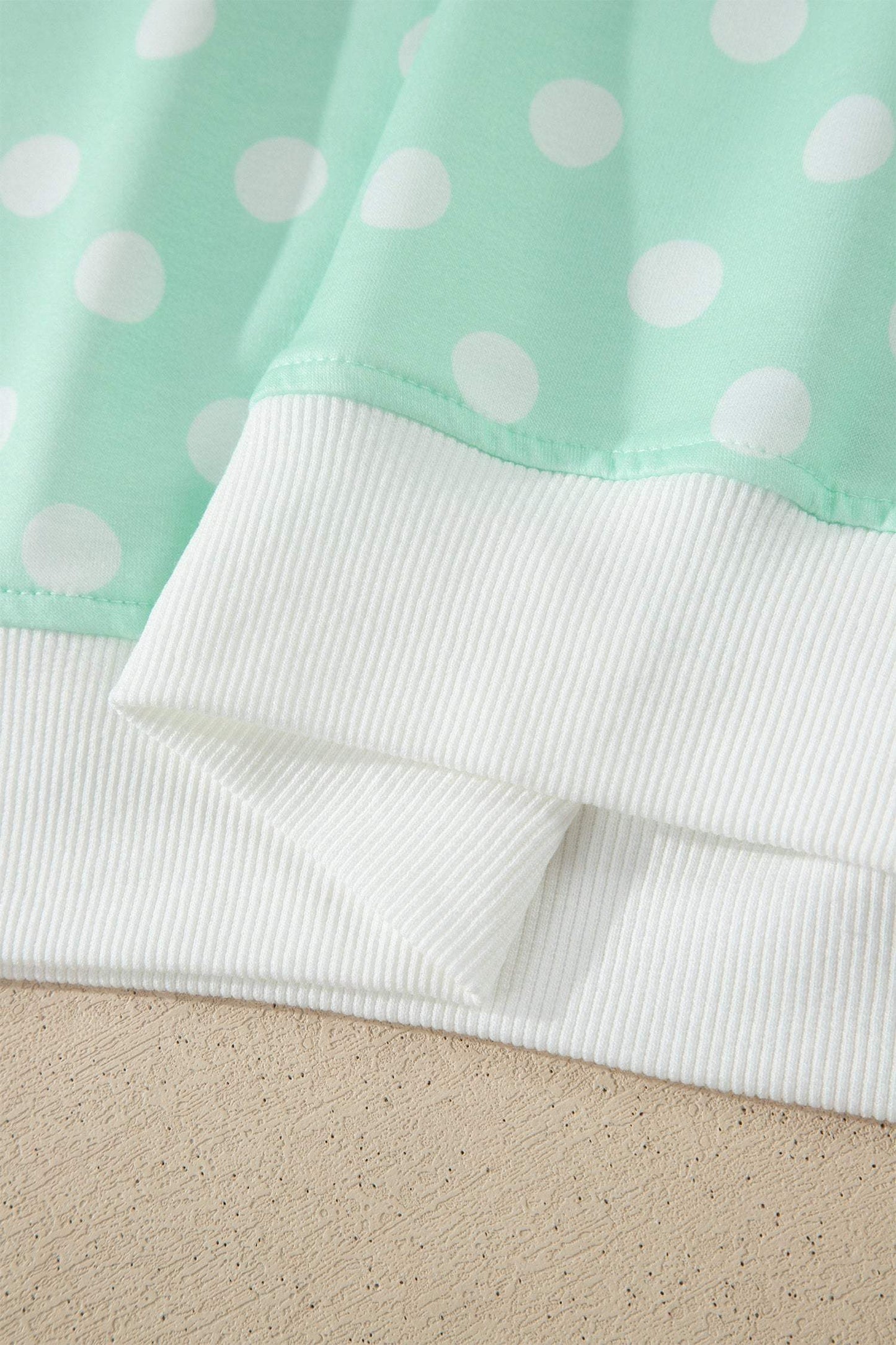 Green Polka Dot Print Color Block Trim Mock Neck Short Set